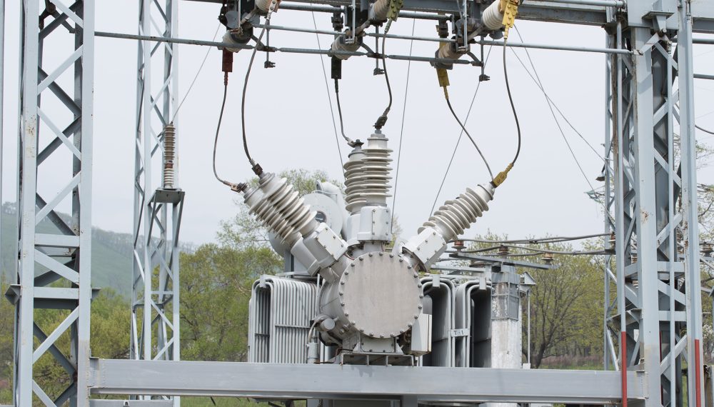 High voltage power transformer. Electrical Substation and equipment
