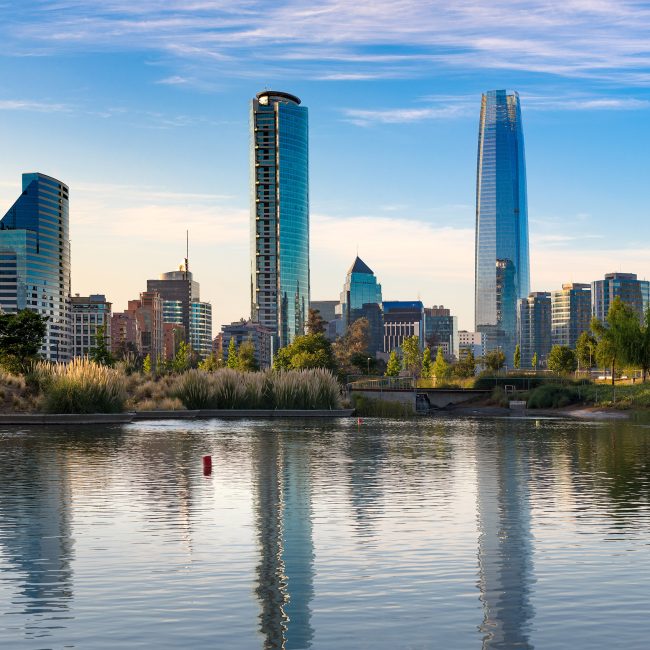 Skyline of buildings at Las Condes district, Santiago de Chile